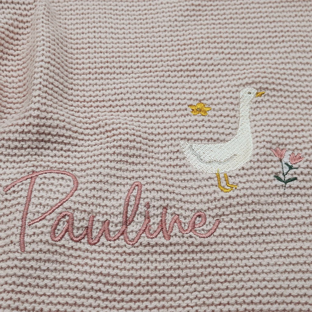 Babydecke Strick in Wunschfarbe mit kleiner Gans