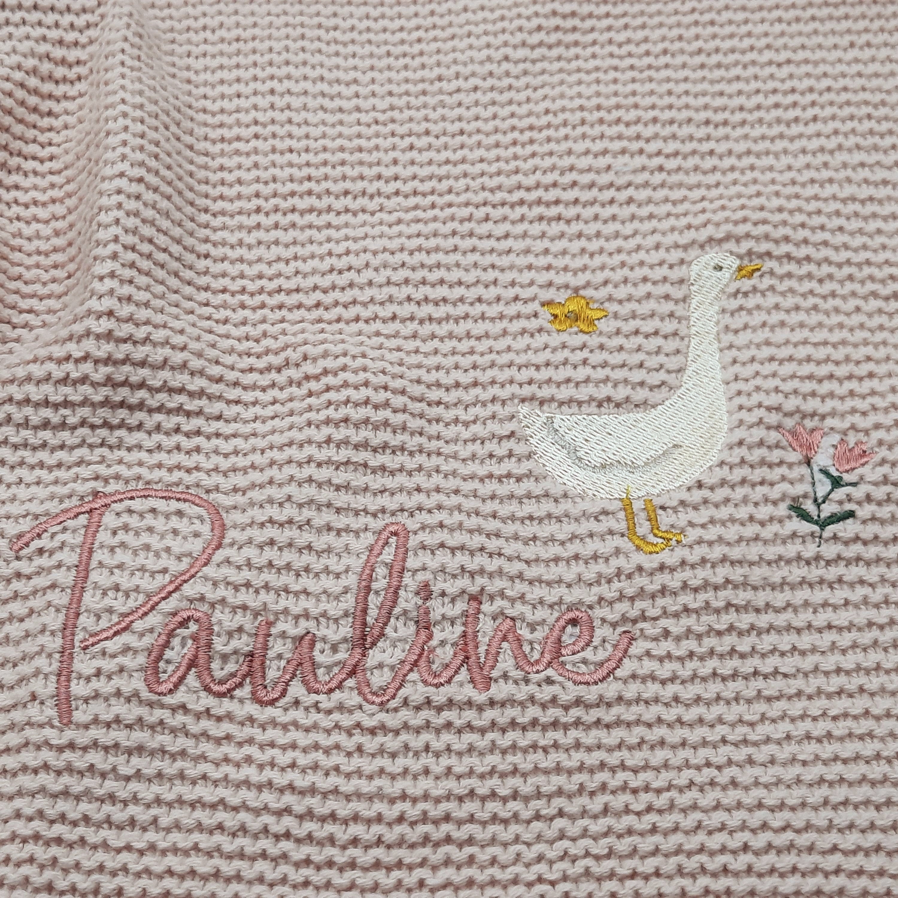 Babydecke Strick in Wunschfarbe mit kleiner Gans