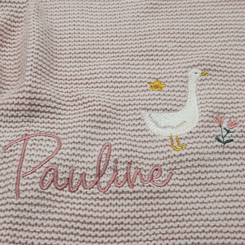 Babydecke Strick in Wunschfarbe mit kleiner Gans