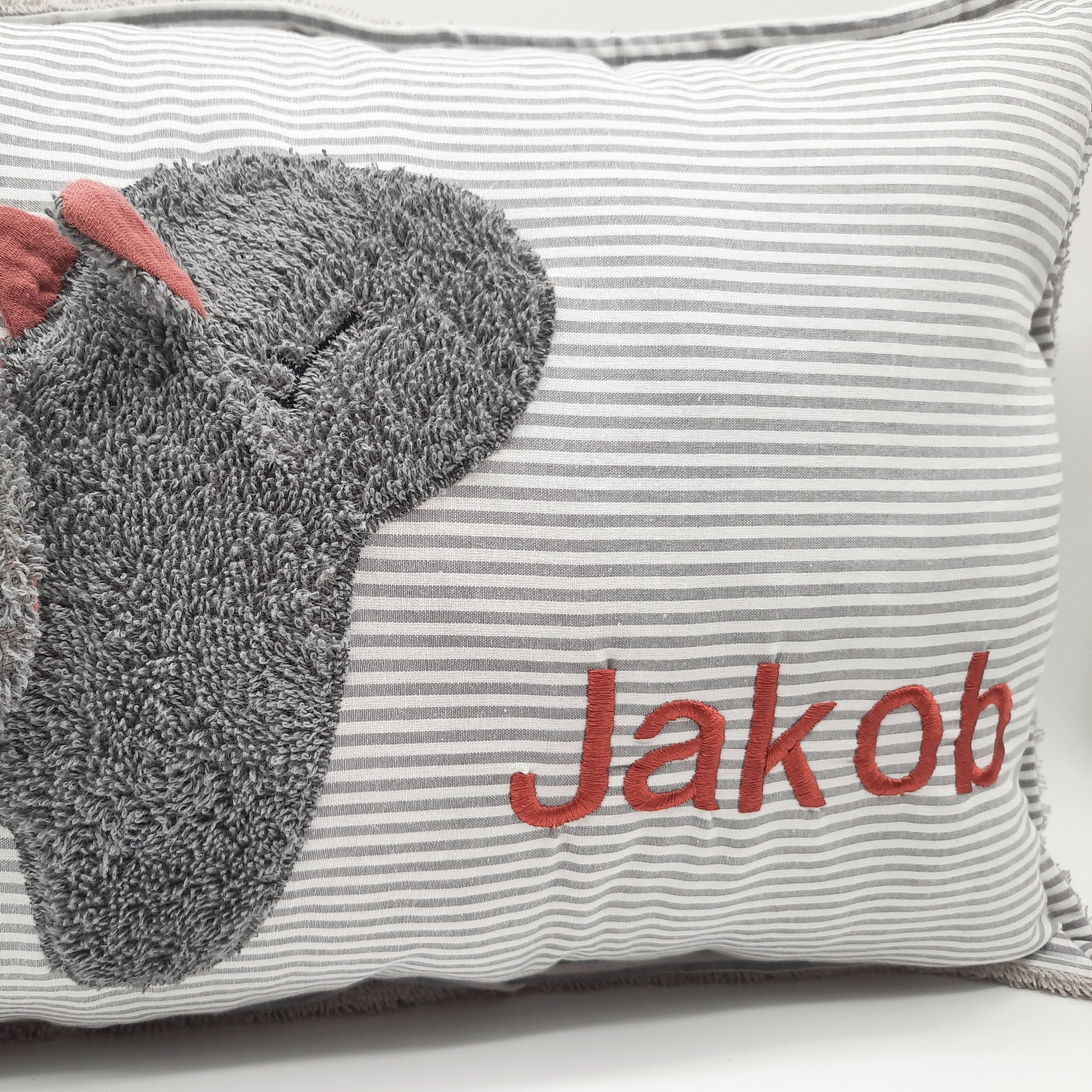 Kuschelkissen mit Namen hellgrau gestreift Drache
