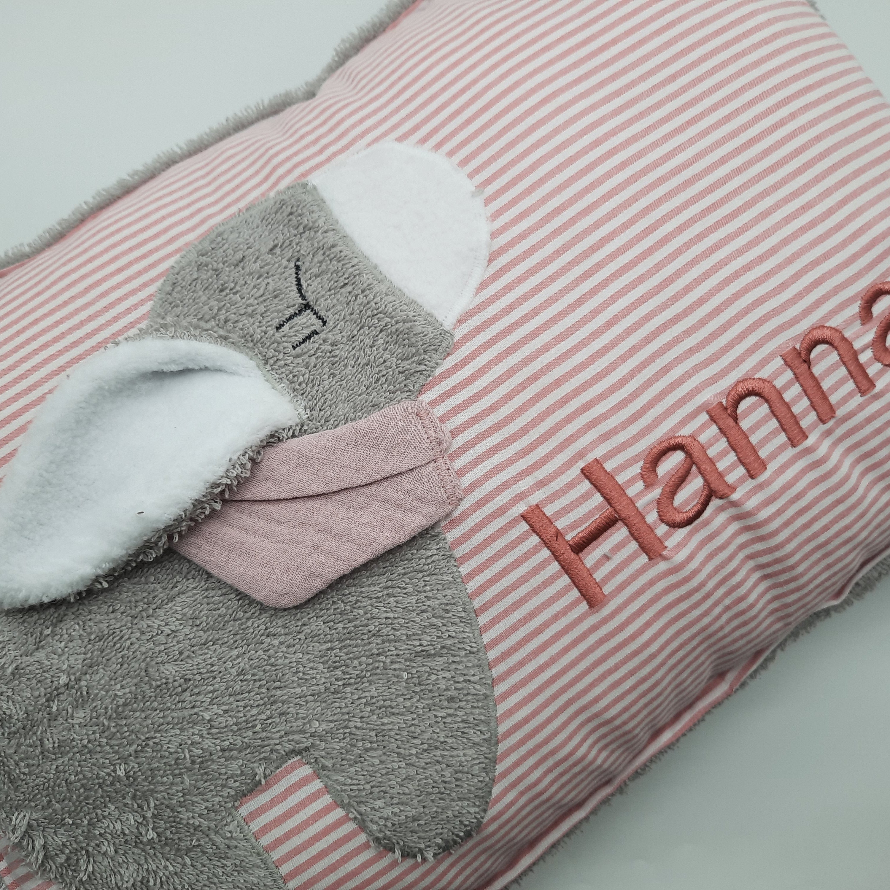 Kuschelkissen mit Namen rosa gestreift Eselchen