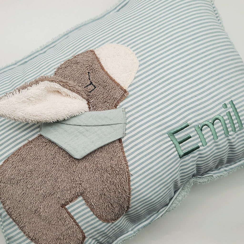 Kuschelkissen mit Namen altgrün gestreift Eselchen