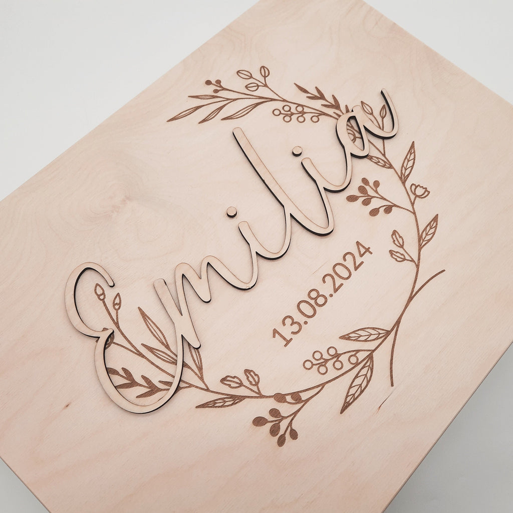 Personalisierte Erinnerungsbox Kranz 3D Name
