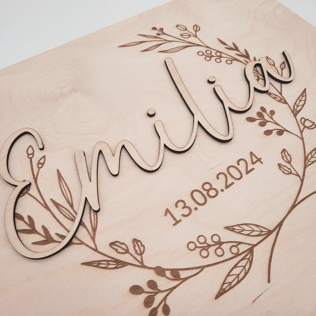 Personalisierte Erinnerungsbox Kranz 3D Name