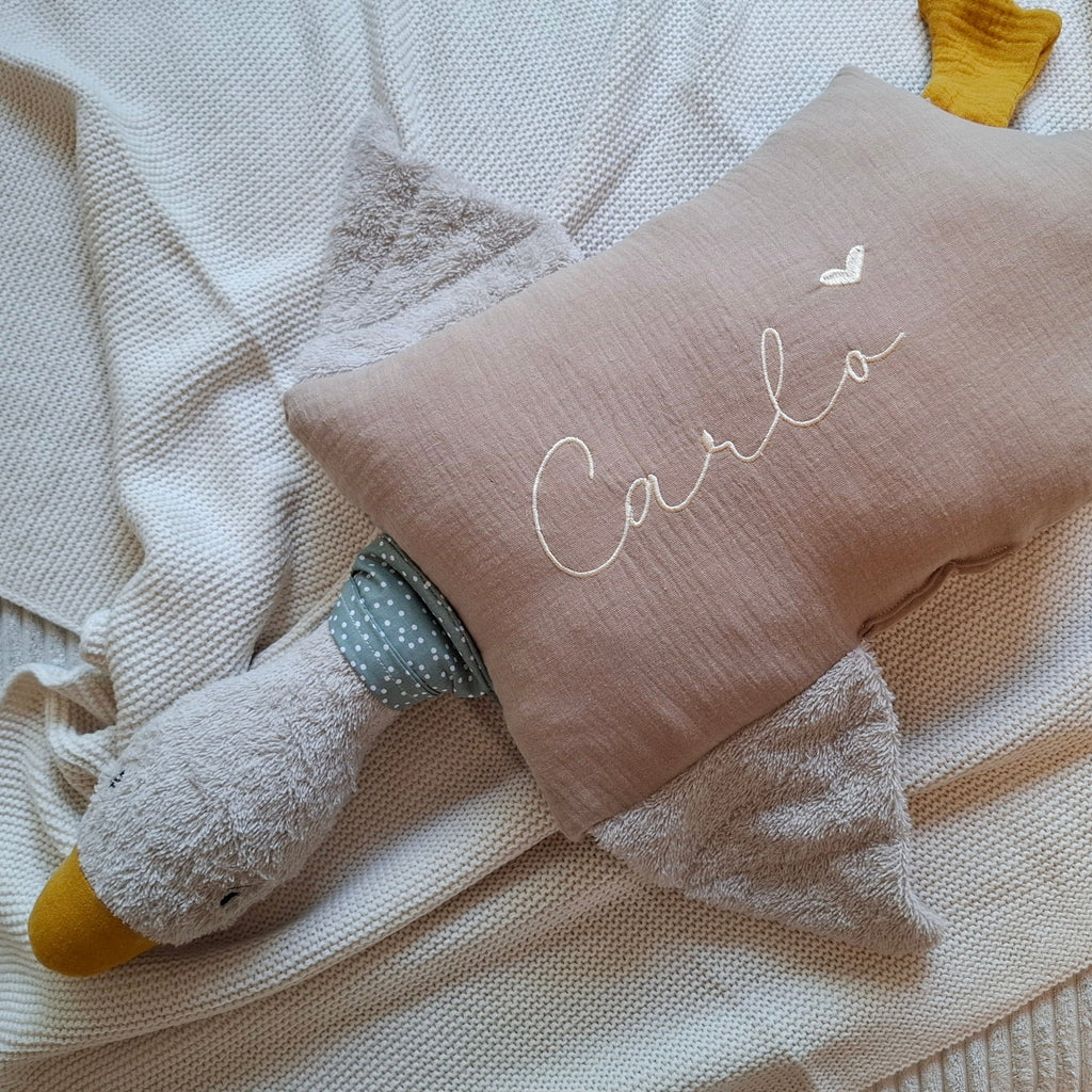 Kuschelkissen Kleine Gans mit Frottee und Musselin in taupe oder sand