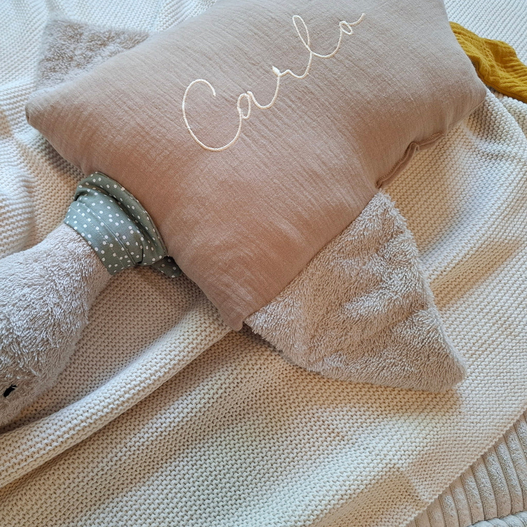 Kuschelkissen Kleine Gans mit Frottee und Musselin in taupe oder sand