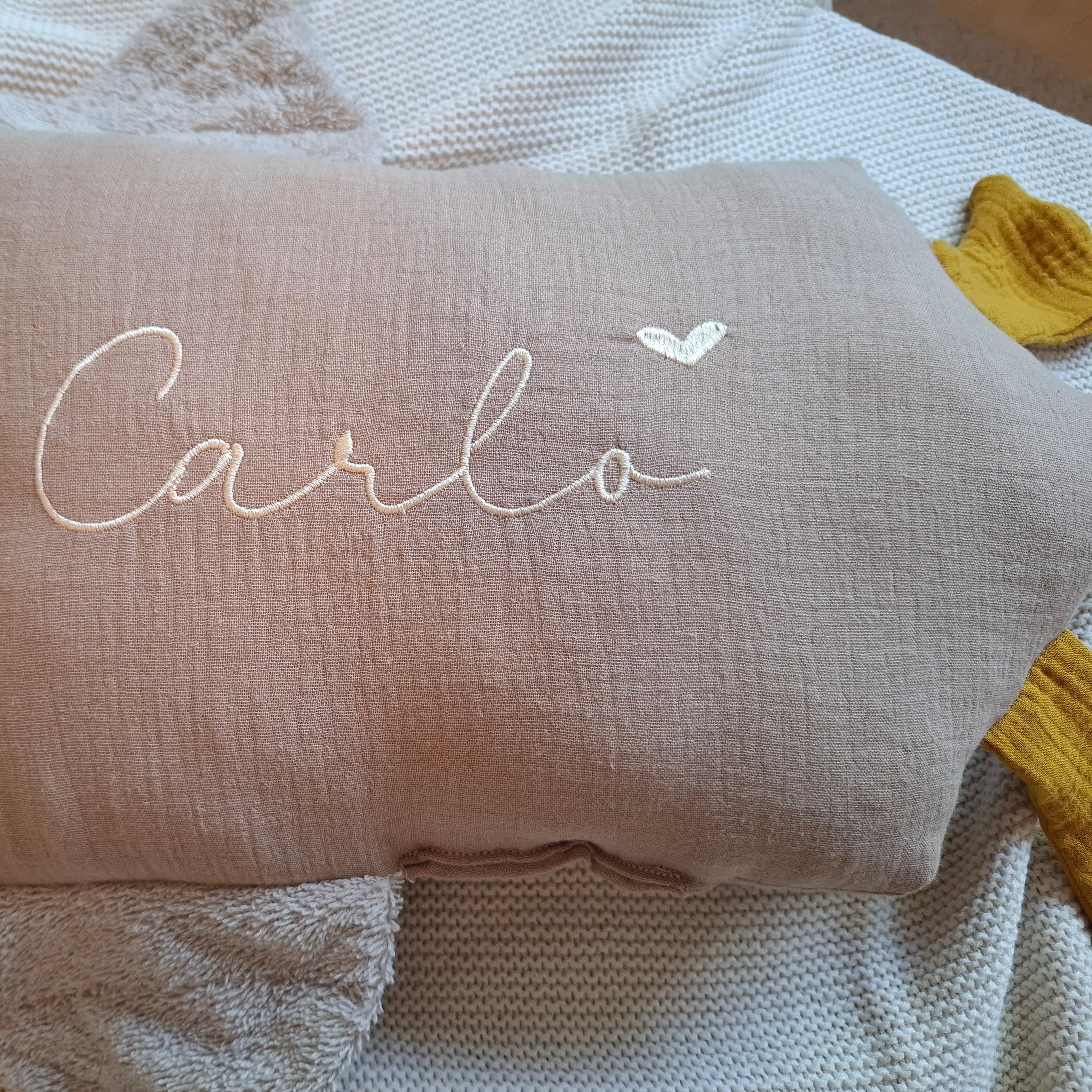 Kuschelkissen Kleine Gans mit Frottee und Musselin in taupe oder sand