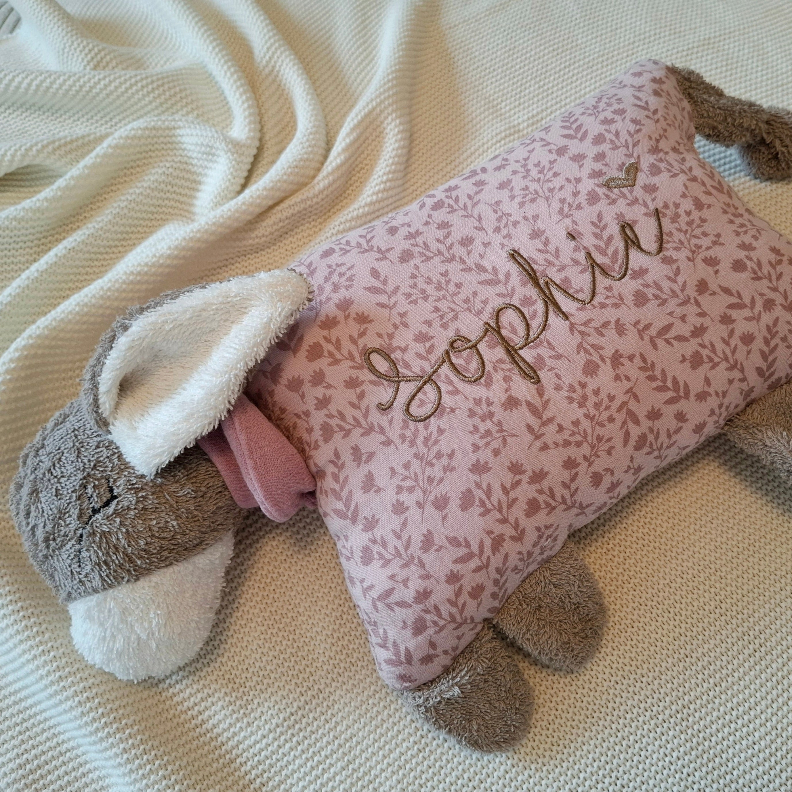 Kuschelkissen Eselchen mit Frottee und Musselin in Wunschfarbe