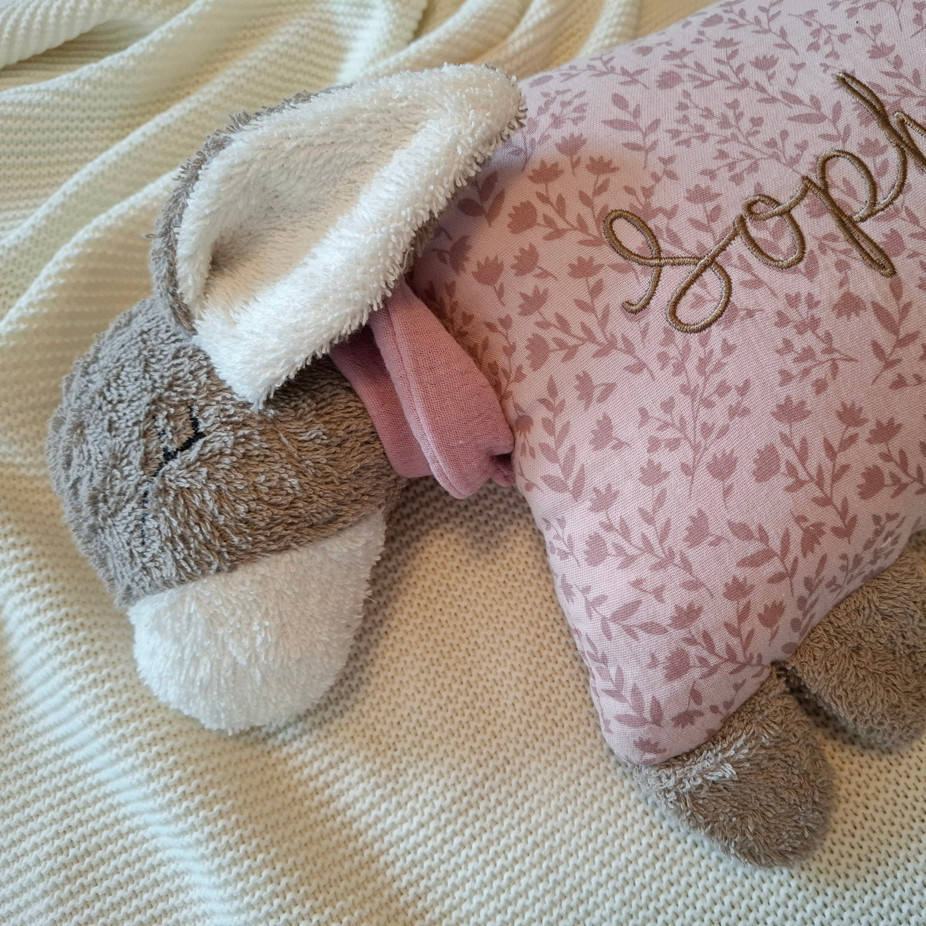 Kuschelkissen Eselchen mit Frottee und Musselin in Wunschfarbe