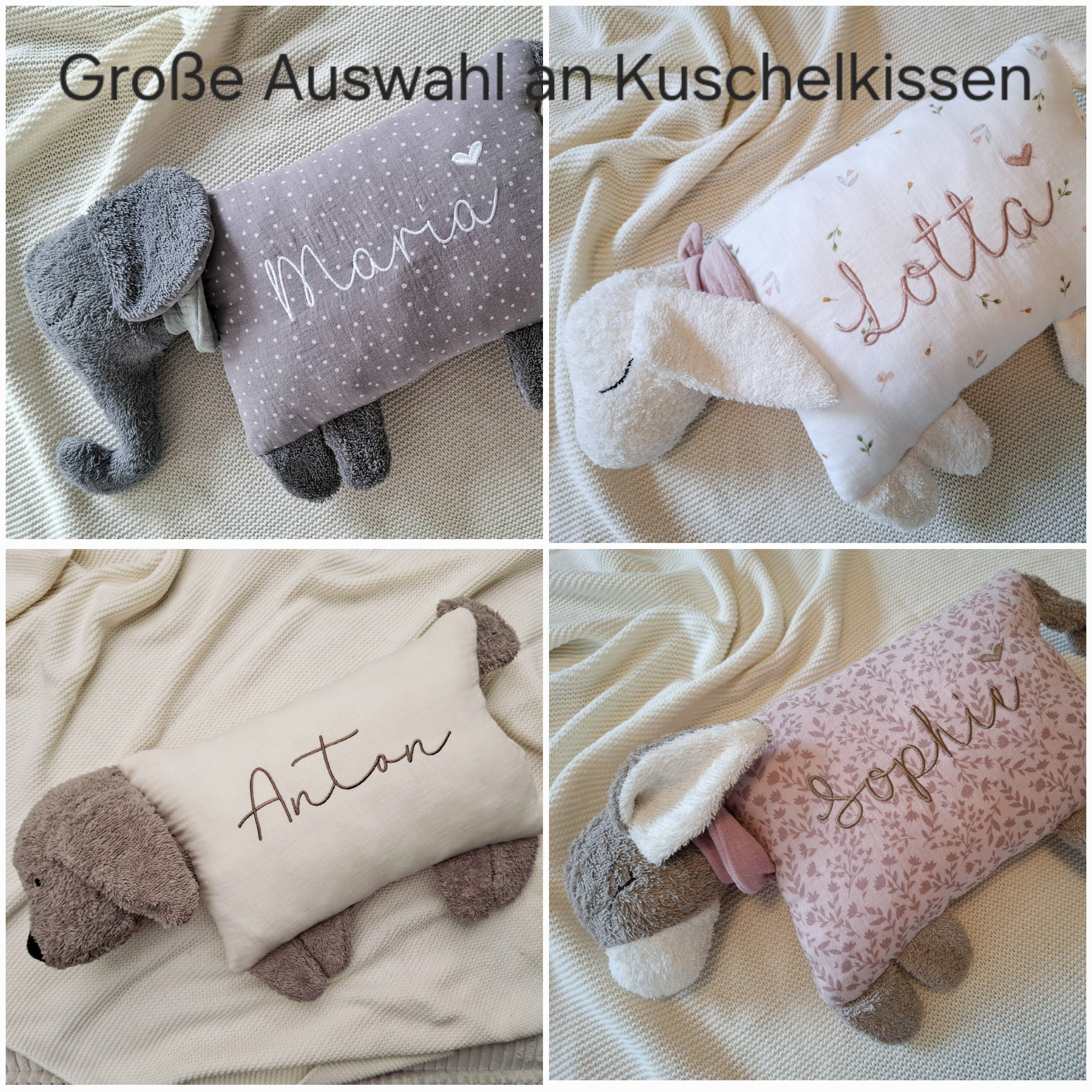Kuschelkissen Kleiner Hund mit Halstuch in sand mit Musselin in Wunschfarbe