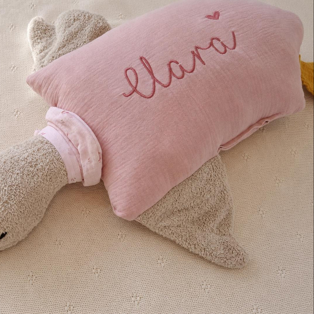 Kuschelkissen Kleine Gans mit Frottee in taupe mit Musselin in Wunschfarbe