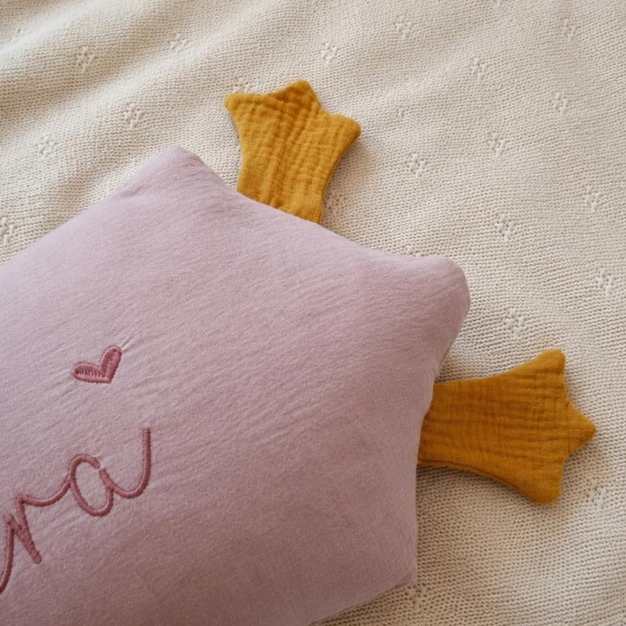 Kuschelkissen Kleine Gans mit Frottee in weiß mit Musselin in Wunschfarbe