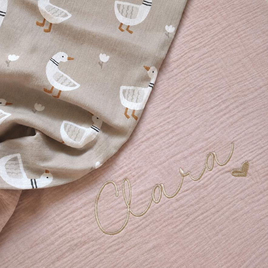 Babydecke Musselin Gans personalisierbar