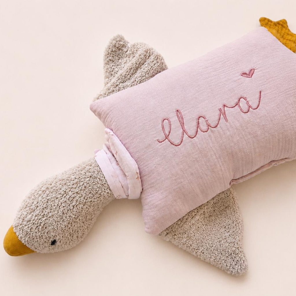 Kuschelkissen Kleine Gans mit Frottee in taupe mit Musselin in Wunschfarbe