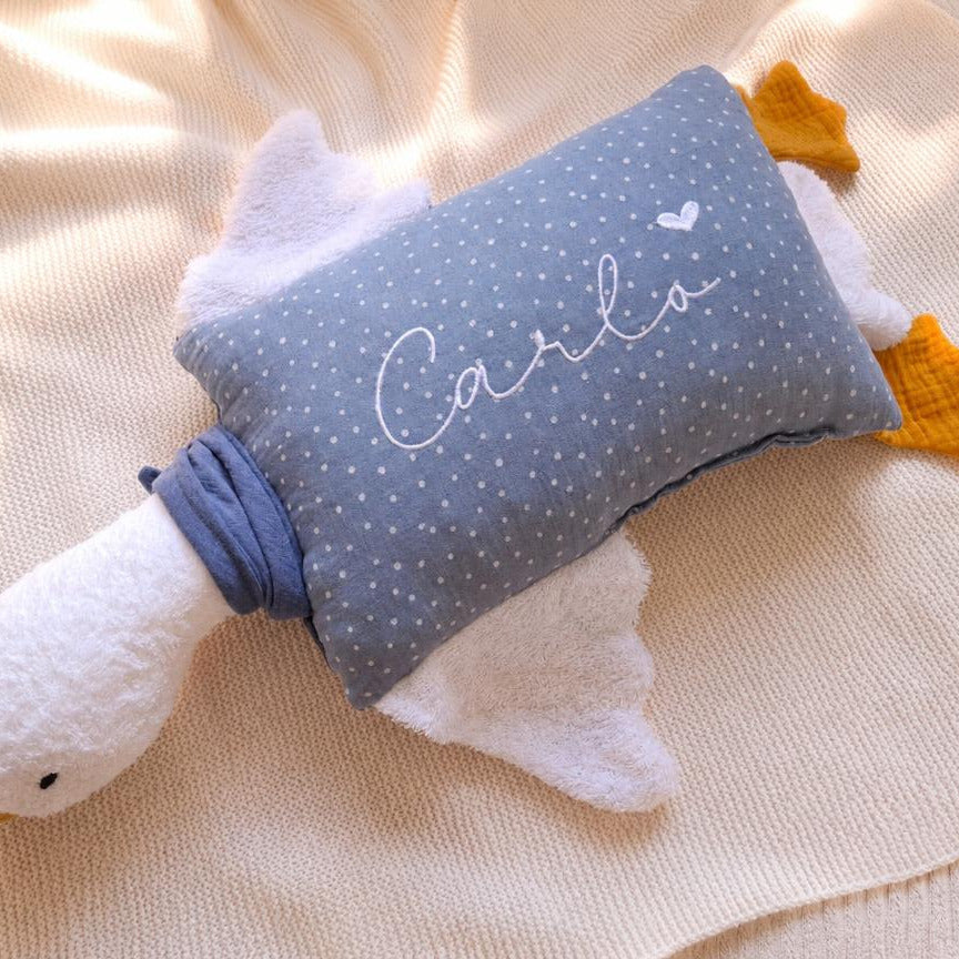 Kuschelkissen Kleine Gans mit Frottee in weiß mit Musselin in Wunschfarbe