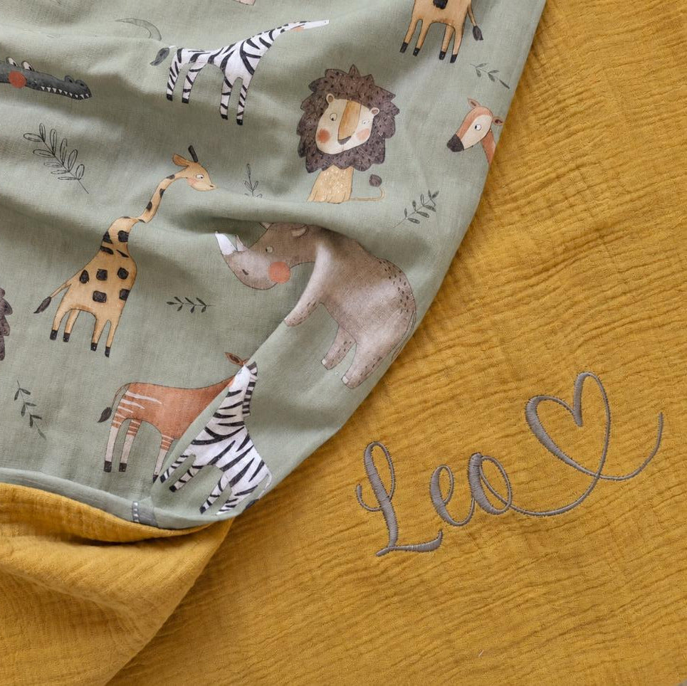 Babydecke Musselin Safari personalisierbar