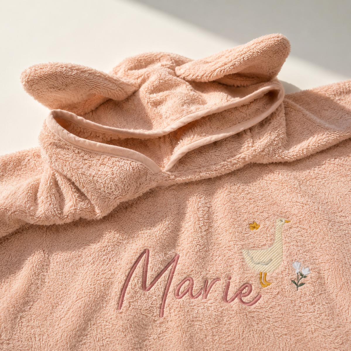 Badeponcho personalisiert 1 - 4 Jahre kleine Gans in Wunschfarbe
