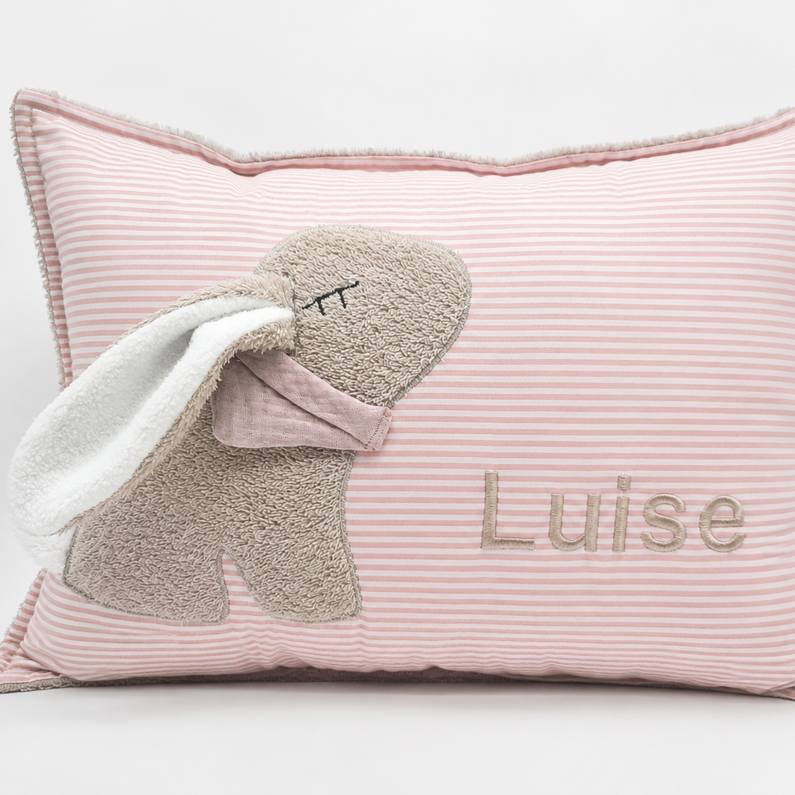 Kuschelkissen mit Namen rosa gestreift Häschen