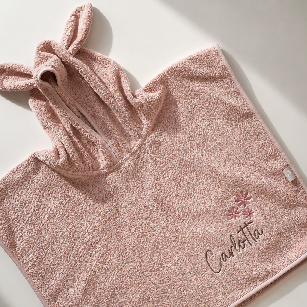 Badeponcho personalisiert 1 - 4 Jahre Blümchen in Wunschfarbe