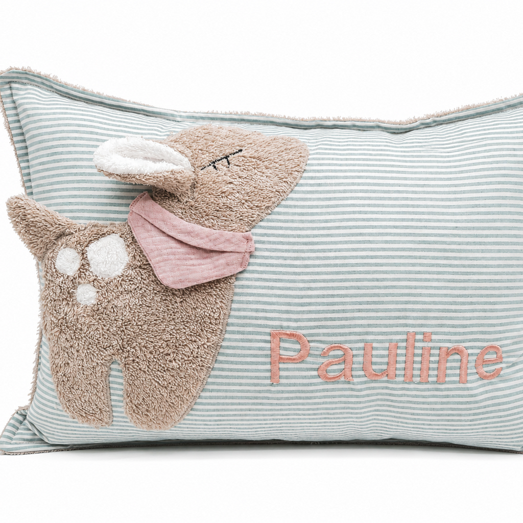 Kuschelkissen mit Namen altgrün gestreift Reh