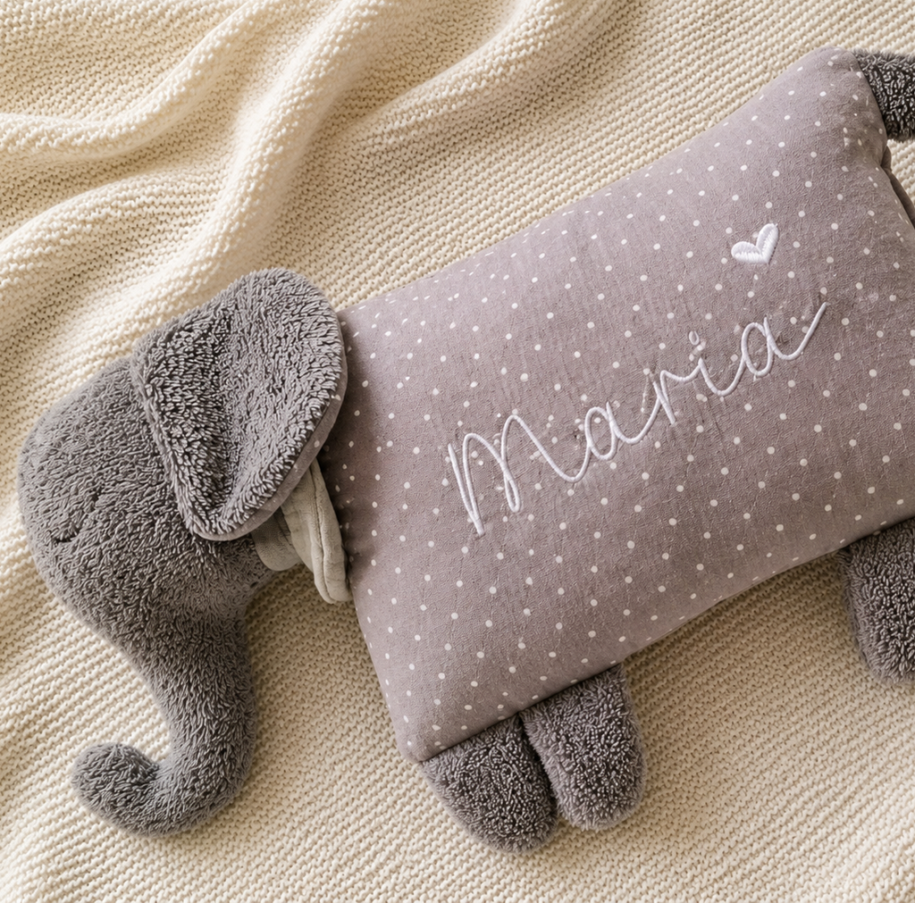 Kuschelkissen Kleiner Elefant mit Frottee und Musselin in Wunschfarbe
