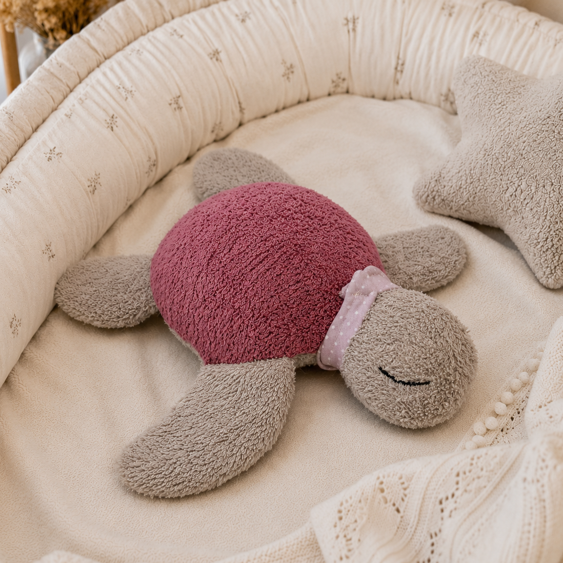 Kleine Schildkröte taupe hell mit Panzer in Wunschfarbe (Frottee)