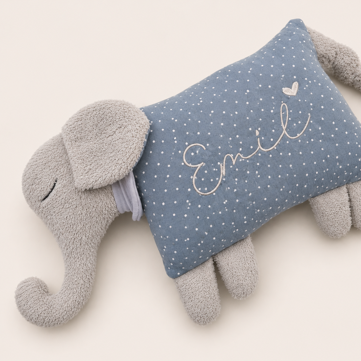 Kuschelkissen Kleiner Elefant mit Frottee und Musselin in Wunschfarbe