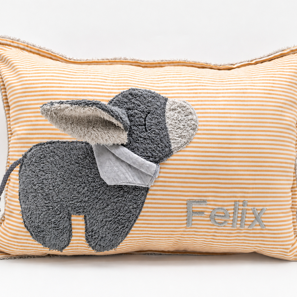 Kuschelkissen mit Namen senfgelb gestreift Eselchen