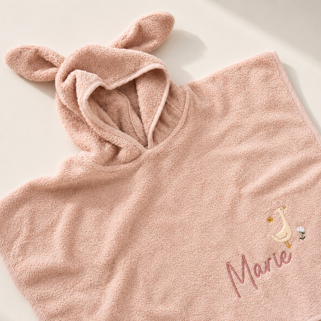 Badeponcho personalisiert 1 - 4 Jahre kleine Gans in Wunschfarbe
