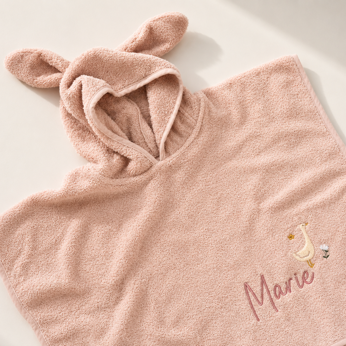 Badeponcho personalisiert 1 - 4 Jahre kleine Gans in Wunschfarbe