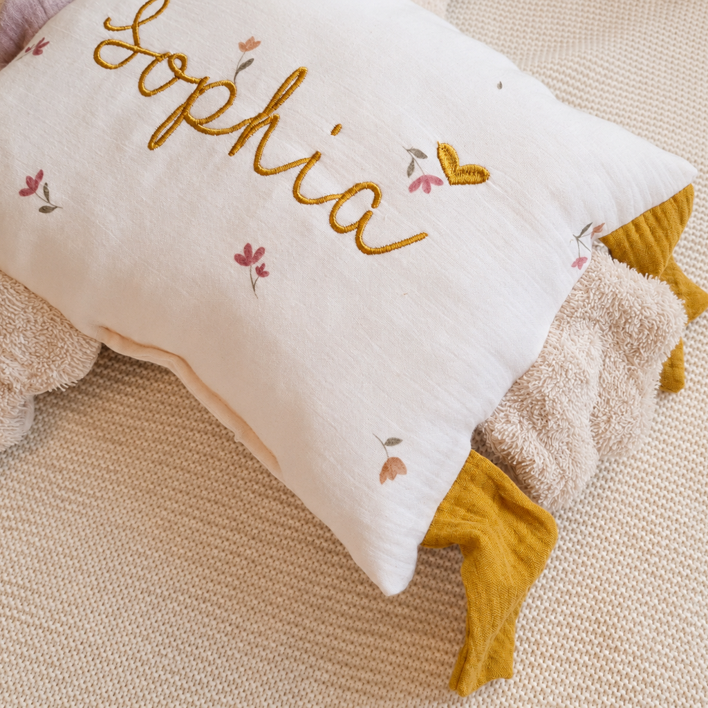 Kuschelkissen Kleine Gans mit Frottee in sand Musselin in Wunschfarbe
