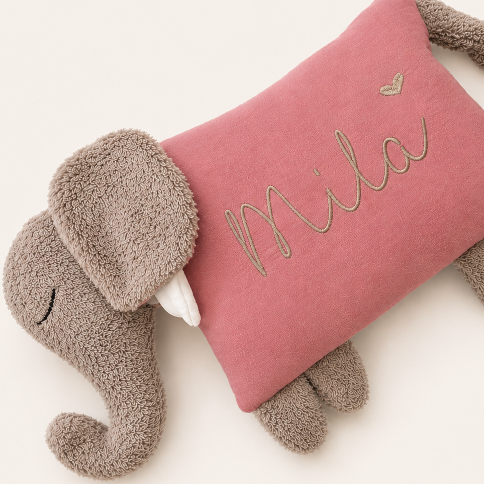 Kuschelkissen Kleiner Elefant mit Frottee und Musselin in Wunschfarbe