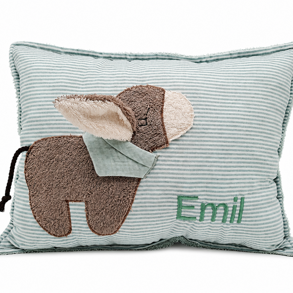 Kuschelkissen mit Namen altgrün gestreift Eselchen