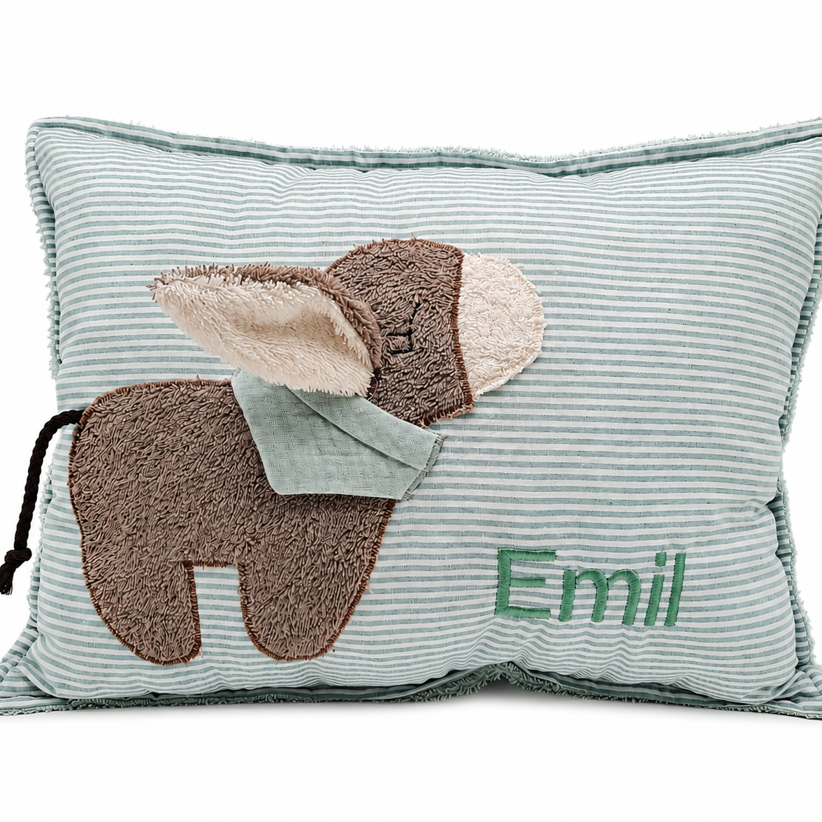 Kuschelkissen mit Namen altgrün gestreift Eselchen
