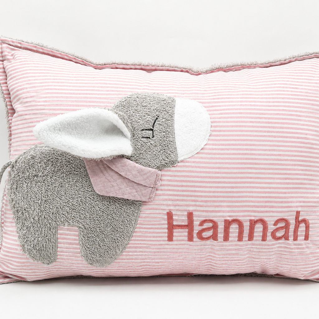 Kuschelkissen mit Namen rosa gestreift Eselchen